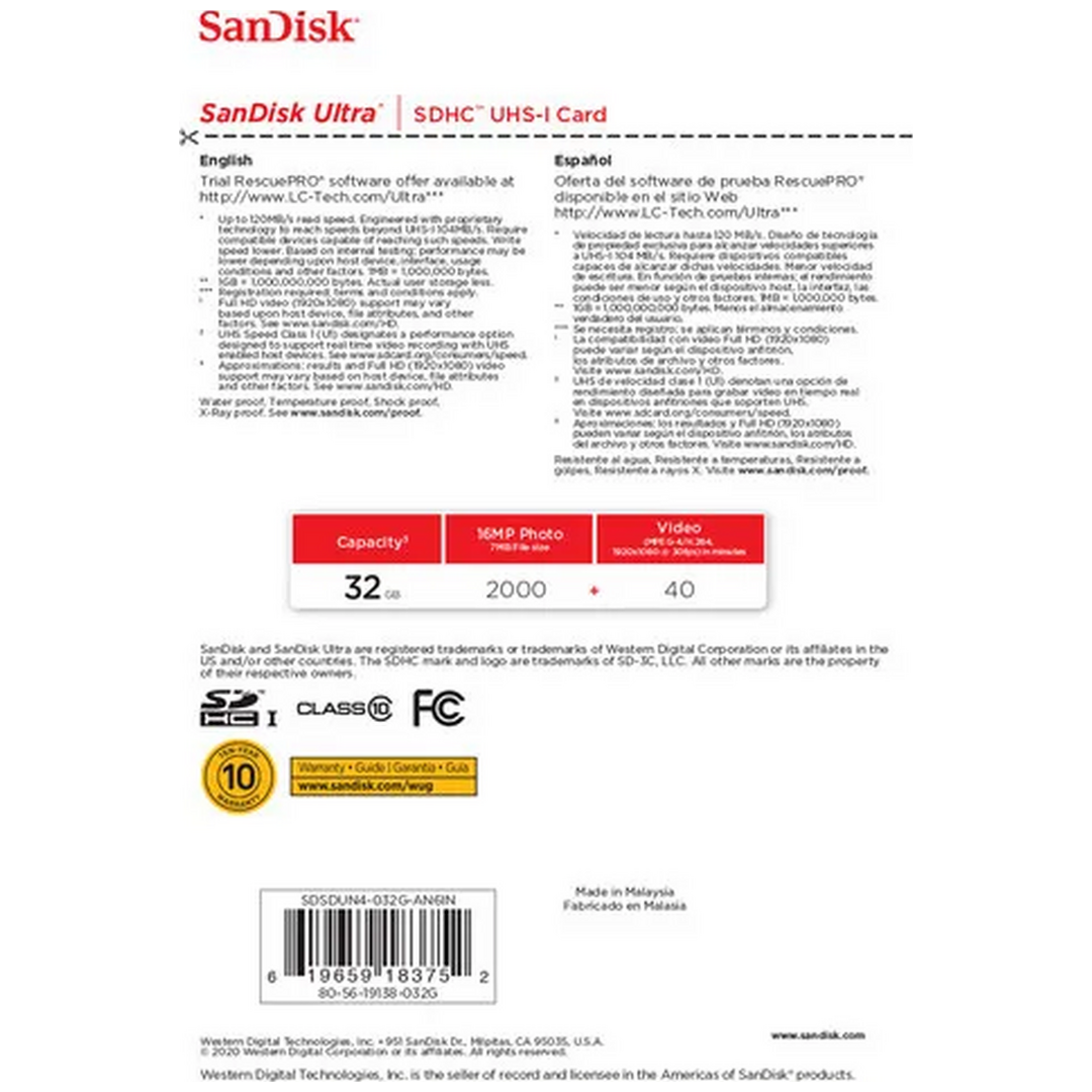 SanDisk Ultra SDHC UHS-I 32GB Memory Card